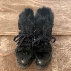 Elena black calf-rabbit booties